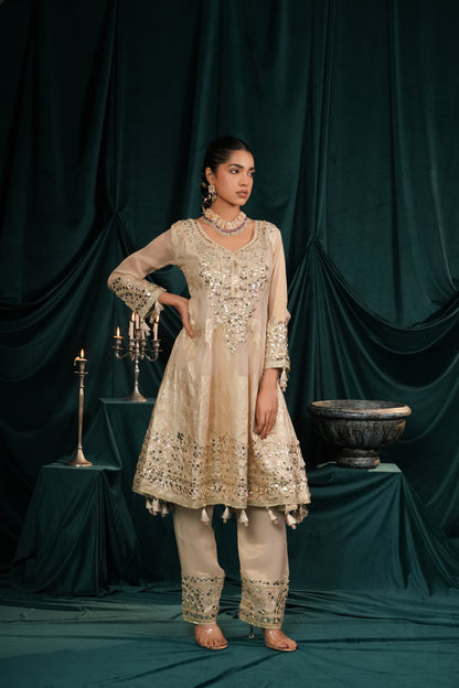 BEIGE CREAM TISSUE SALWAR SET