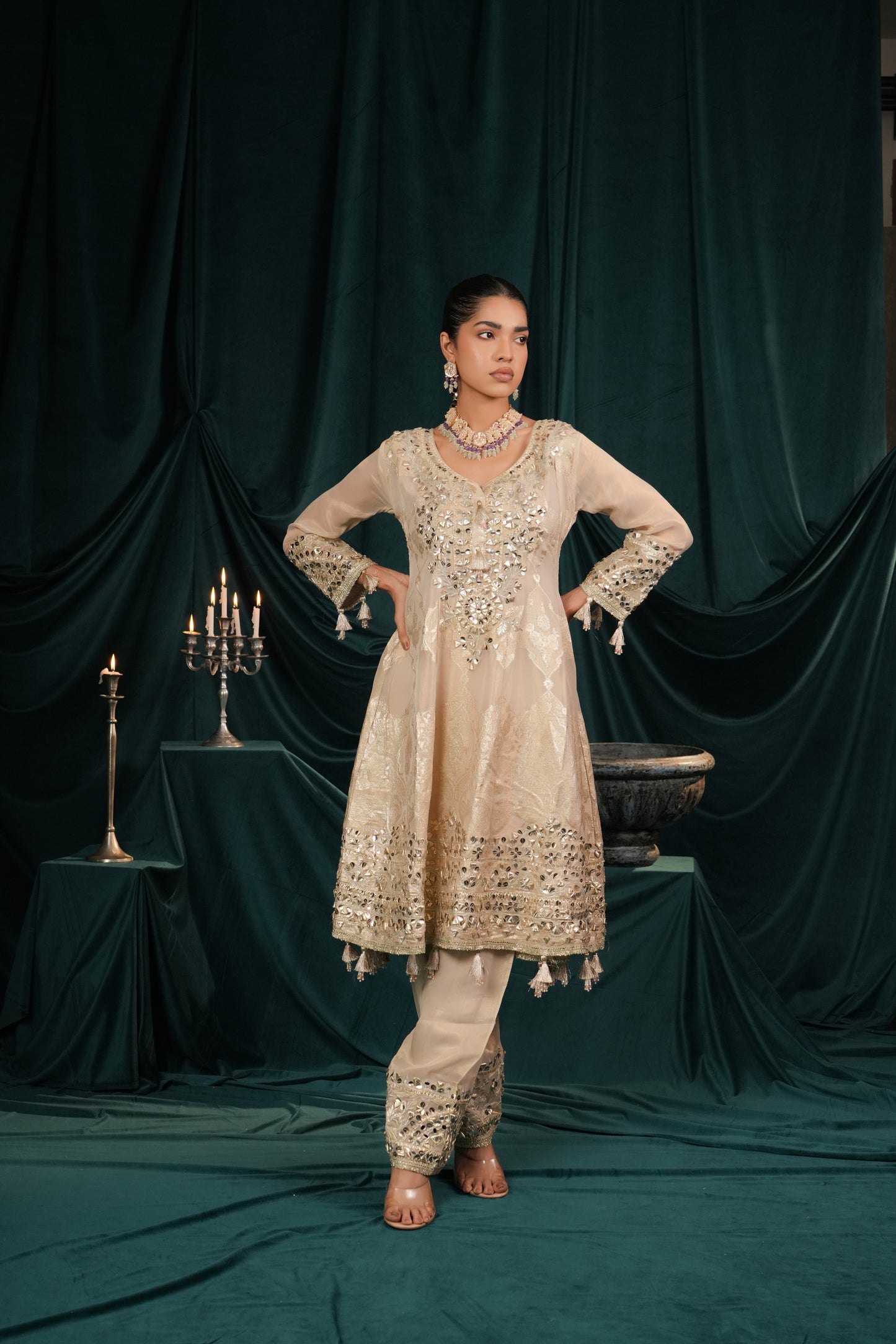 BEIGE CREAM TISSUE SALWAR SET