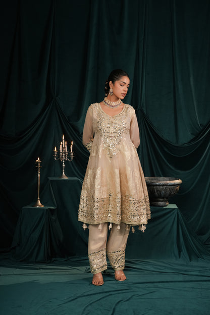 BEIGE CREAM TISSUE SALWAR SET