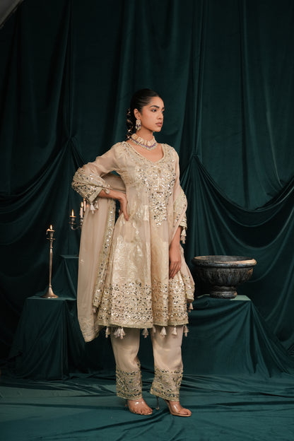 BEIGE CREAM TISSUE SALWAR SET