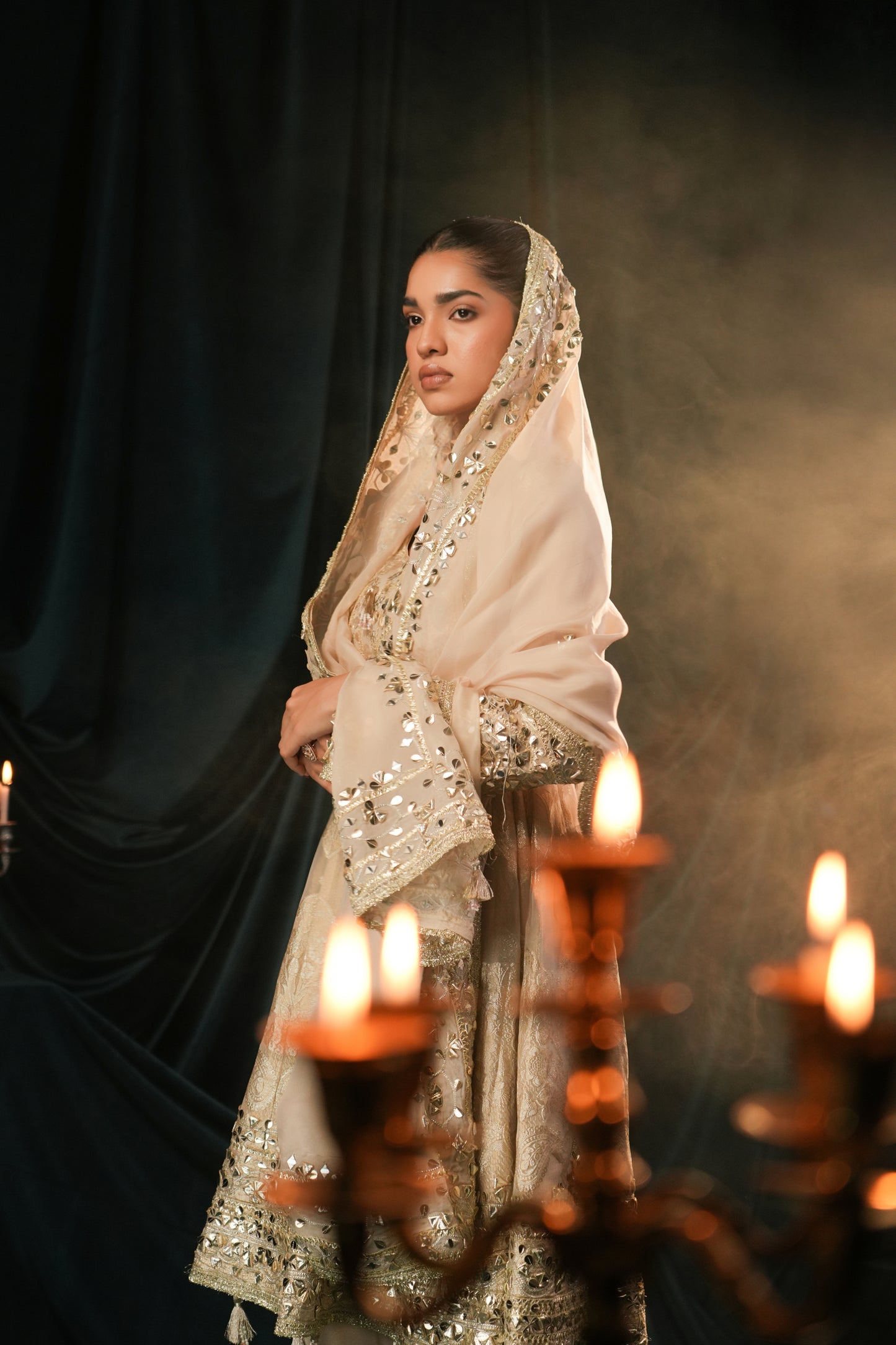 BEIGE CREAM TISSUE SALWAR SET