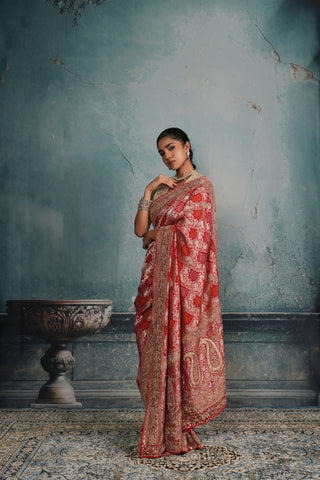 VERMILLION RED BANDHEJ EMBROIDERED SAREE alternate