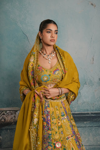 GREEN GOLD RAW SILK LEHENGA alternate