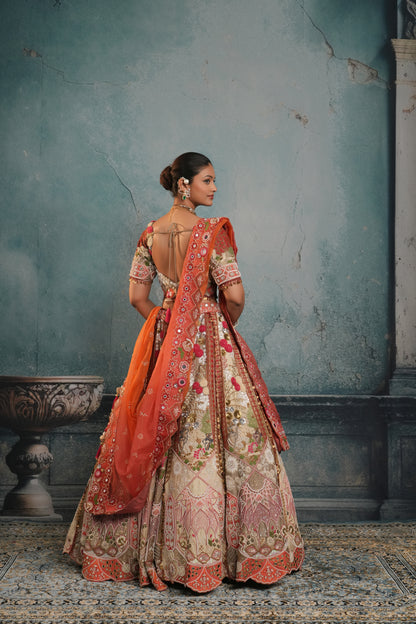 MULTICOLOR EMBROIDERED BRIDAL LEHENGA