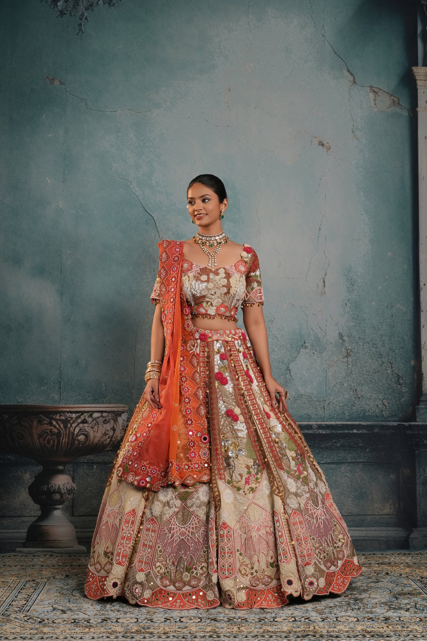 MULTICOLOR EMBROIDERED BRIDAL LEHENGA