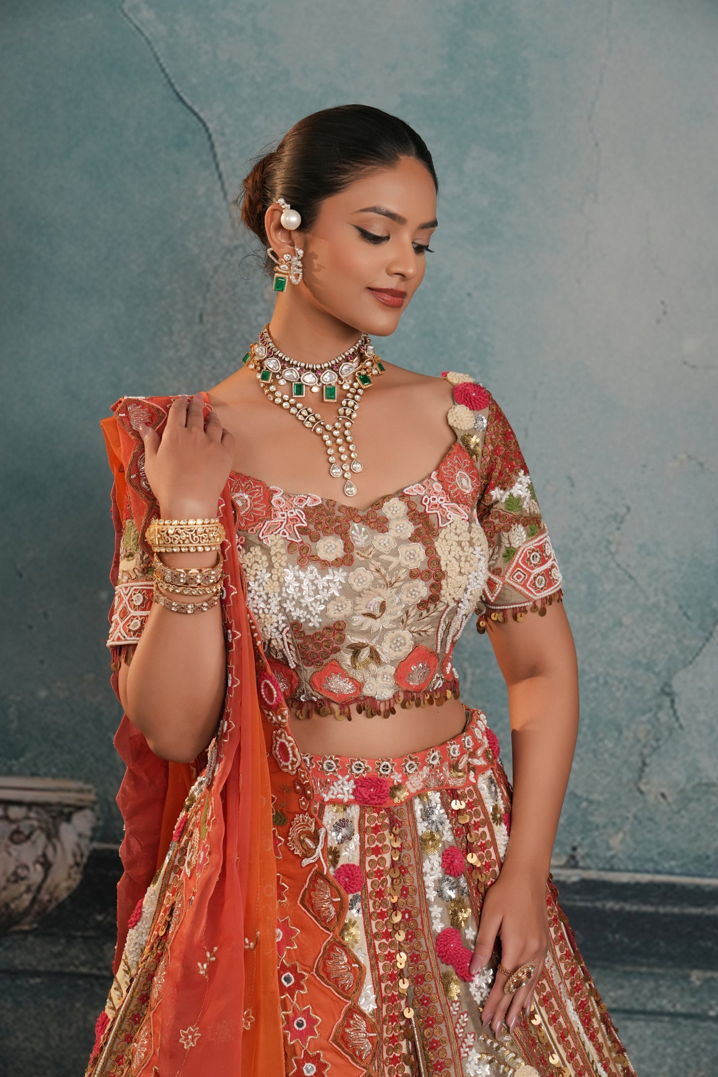 MULTICOLOR EMBROIDERED BRIDAL LEHENGA