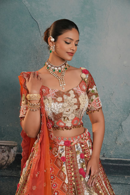 MULTICOLOR EMBROIDERED BRIDAL LEHENGA
