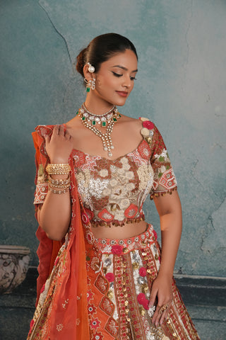 MULTICOLOR EMBROIDERED BRIDAL LEHENGA alternate