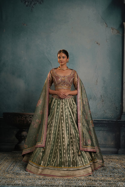 GREEN ORGANZA LEHENGA