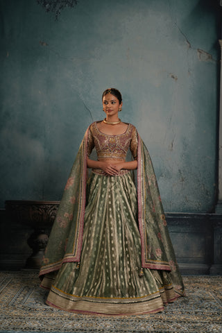 GREEN ORGANZA LEHENGA