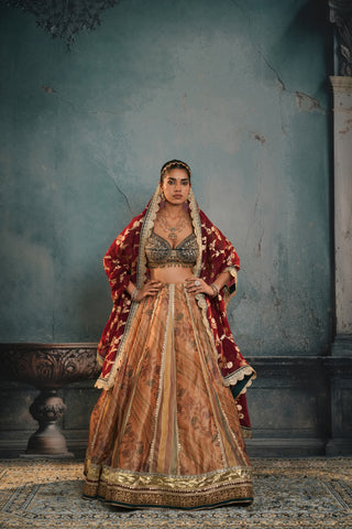 YELLOW & GREEN PRINTED ORGANZA LEHENGA