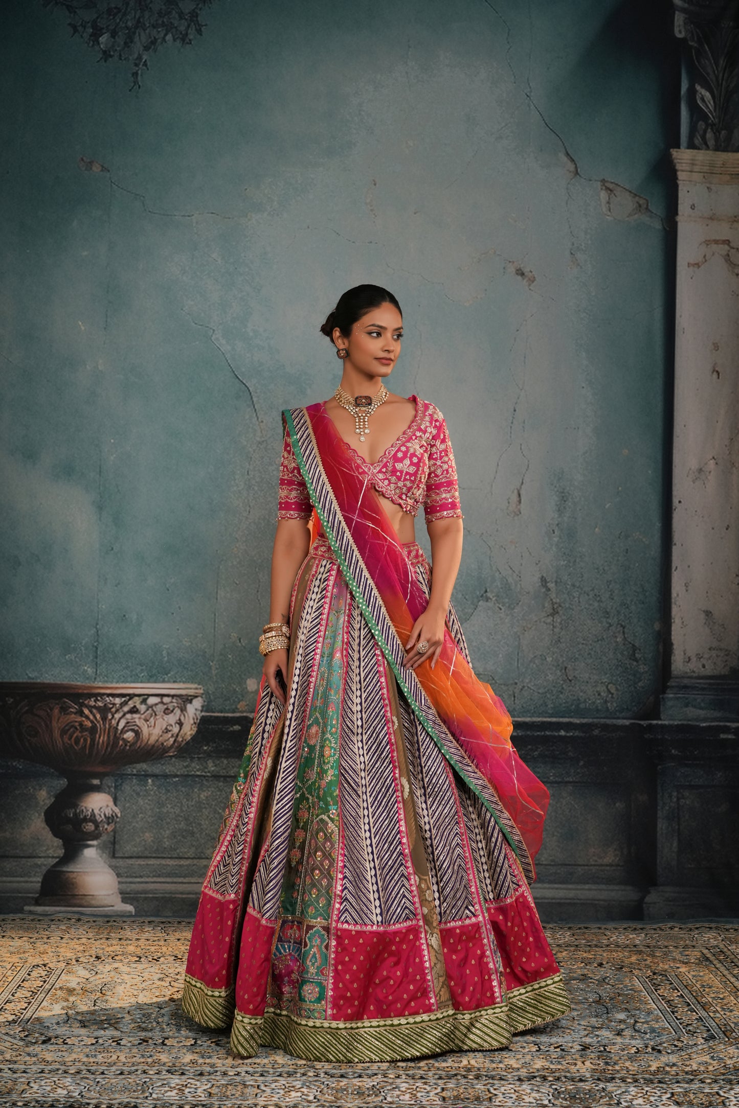 MULTI KALI EMBROIDERED LEHENGA