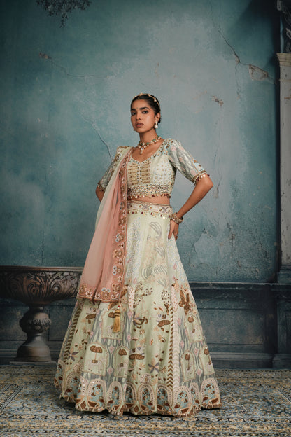 LIGHT BLUE RAW SILK LEHENGA
