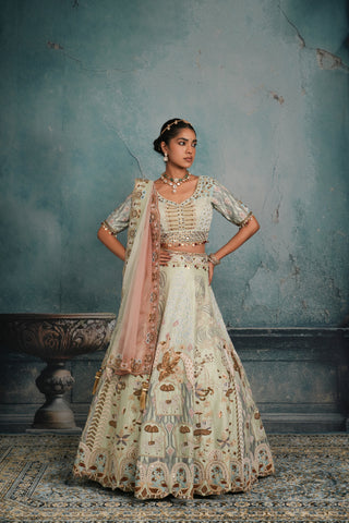 LIGHT BLUE RAW SILK LEHENGA