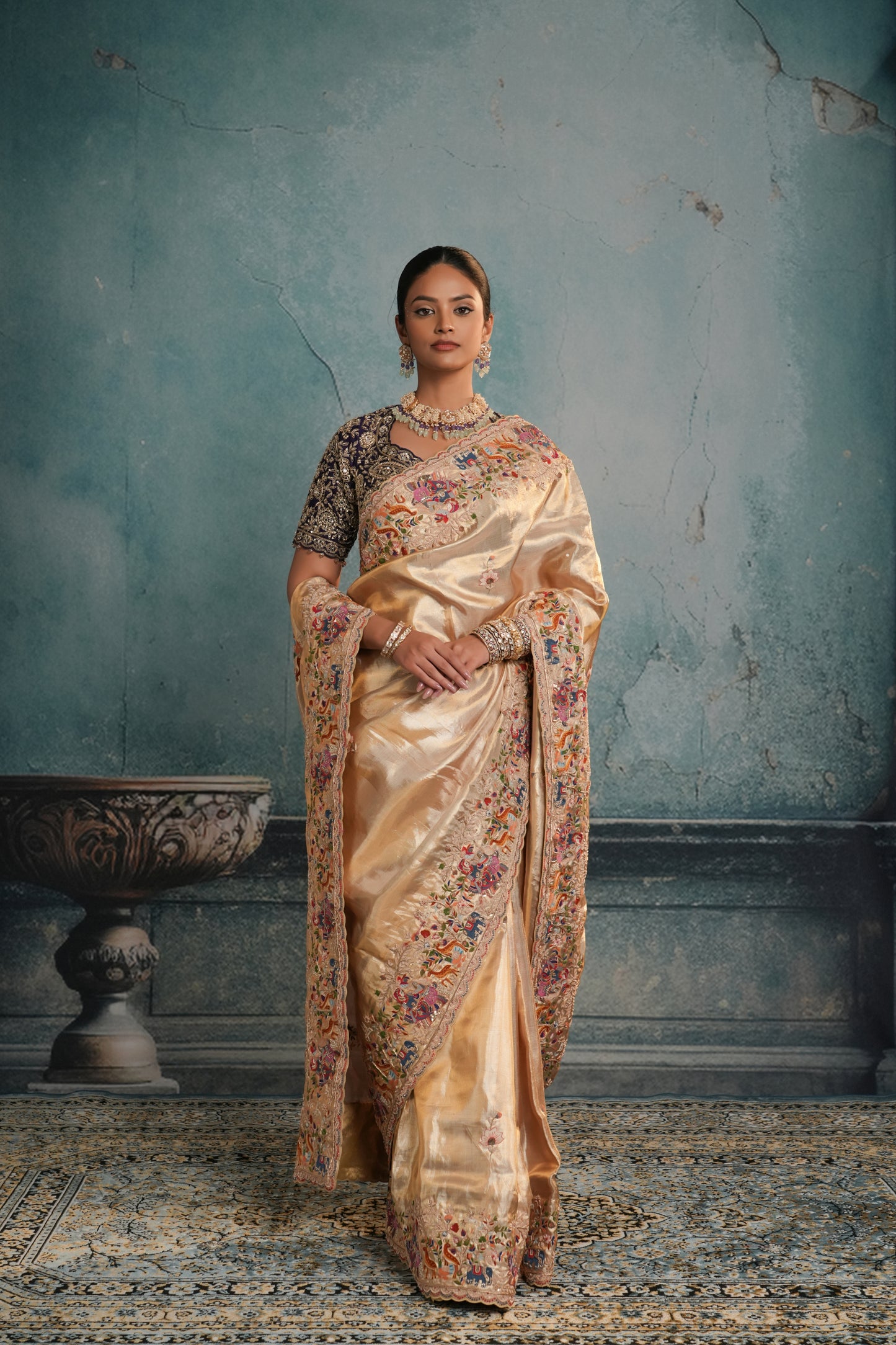 GOLDEN BANARASI TISSUE EMBROIDERED SAREE