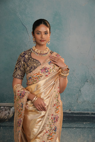 GOLDEN BANARASI TISSUE EMBROIDERED SAREE alternate
