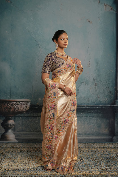 GOLDEN BANARASI TISSUE EMBROIDERED SAREE