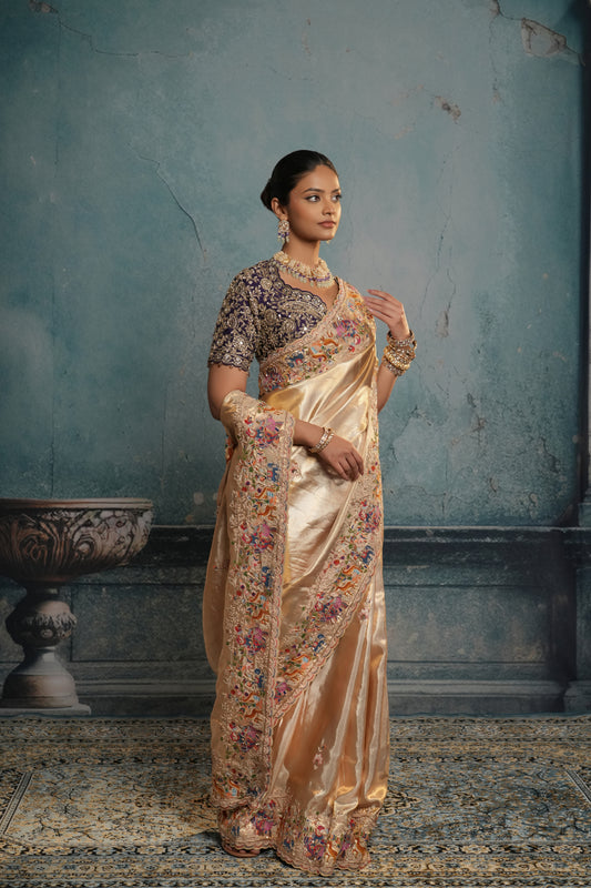 GOLDEN BANARASI TISSUE EMBROIDERED SAREE