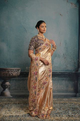 GOLDEN BANARASI TISSUE EMBROIDERED SAREE