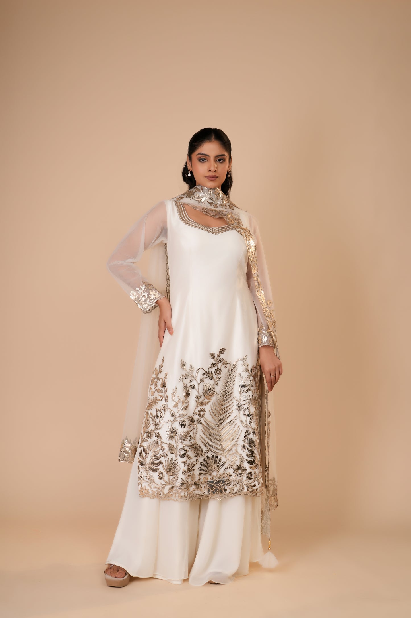 IVORY NET STRAIGHT CUT DRESS