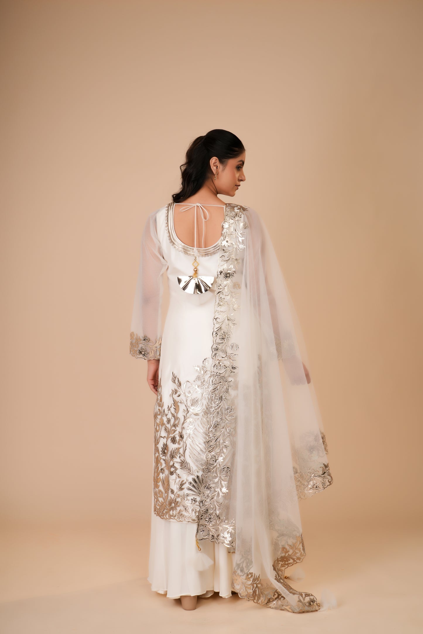 IVORY NET STRAIGHT CUT DRESS