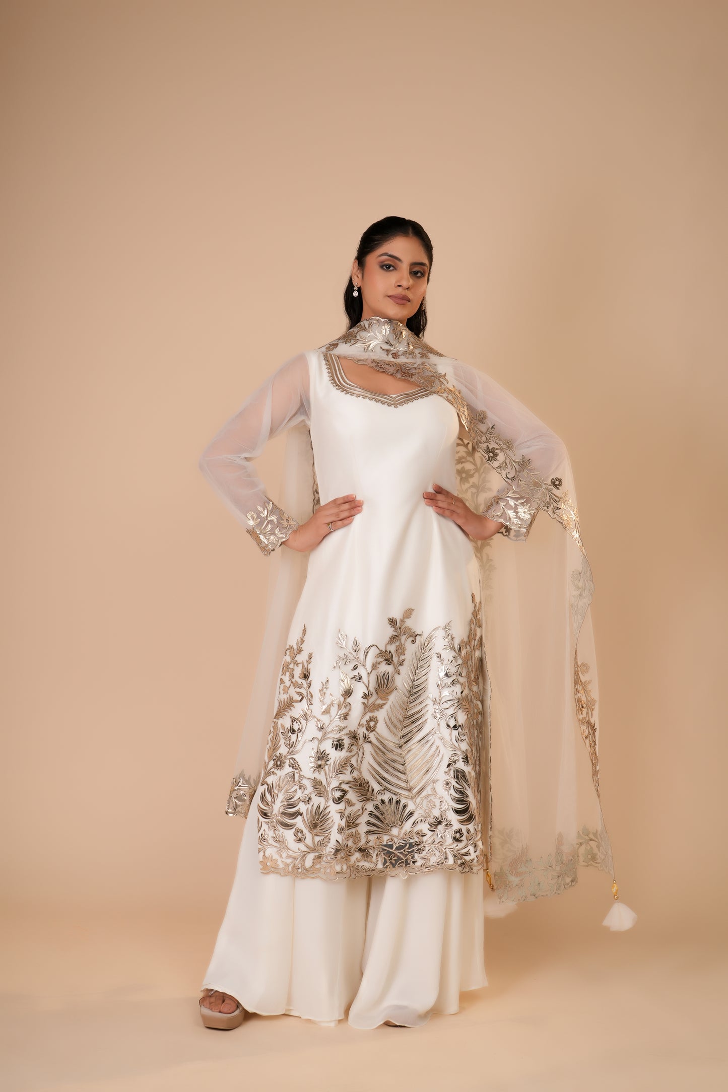 IVORY NET STRAIGHT CUT DRESS