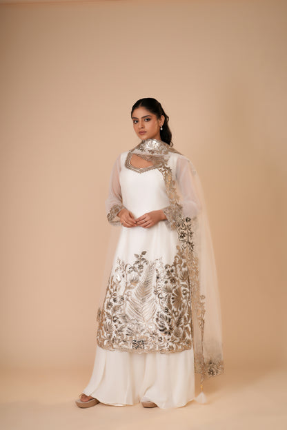 IVORY NET STRAIGHT CUT DRESS