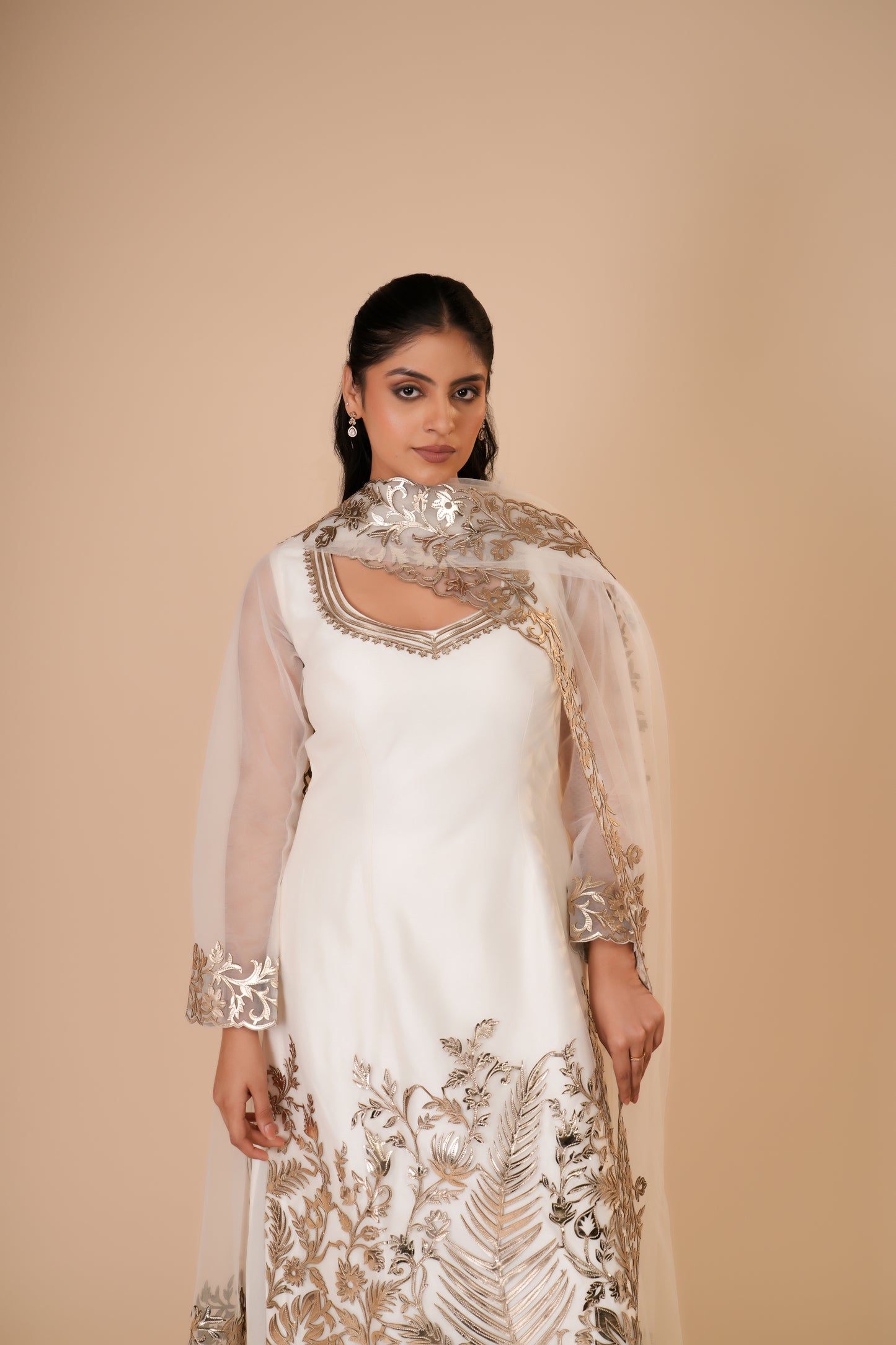 IVORY NET STRAIGHT CUT DRESS