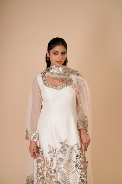 IVORY NET STRAIGHT CUT DRESS