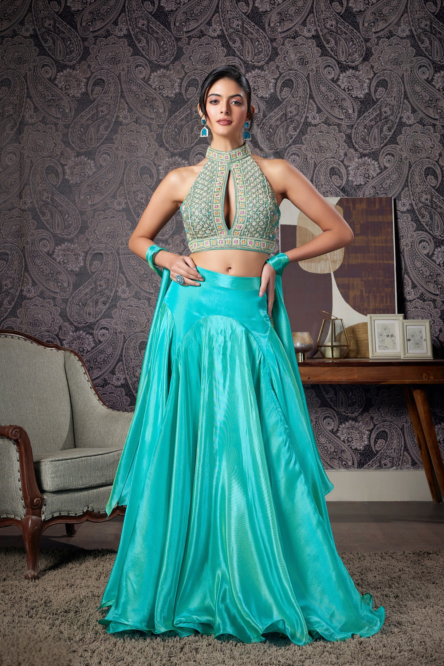 TURQUOISE BLUE LEHENGA SET