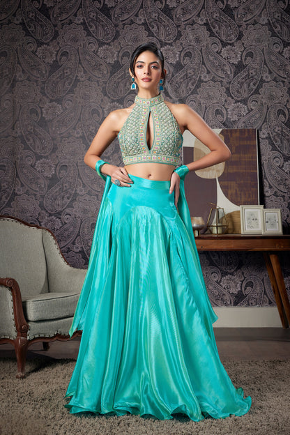 TURQUOISE BLUE LEHENGA SET