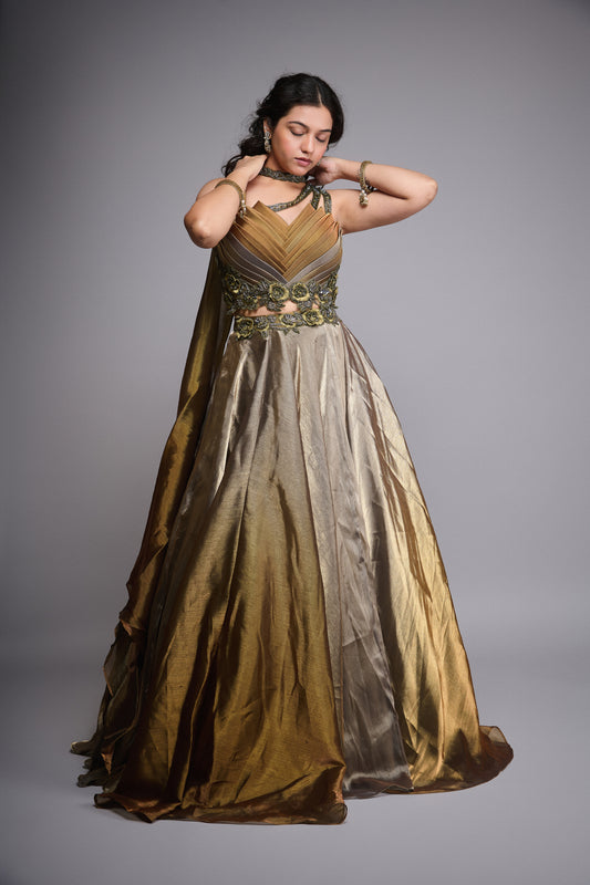 GOLD TISSUE ORGANZA LEHENGA