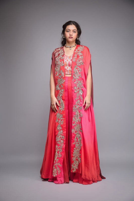 PINK & MAROON INDOWESTERN CAPE SET