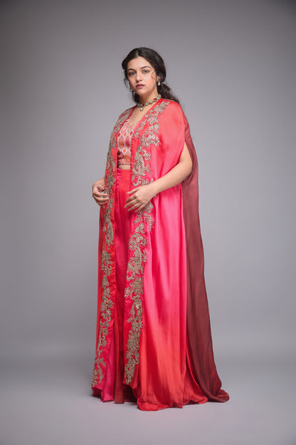 PINK & MAROON INDOWESTERN CAPE SET