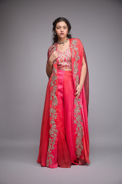 PINK & MAROON INDOWESTERN CAPE SET