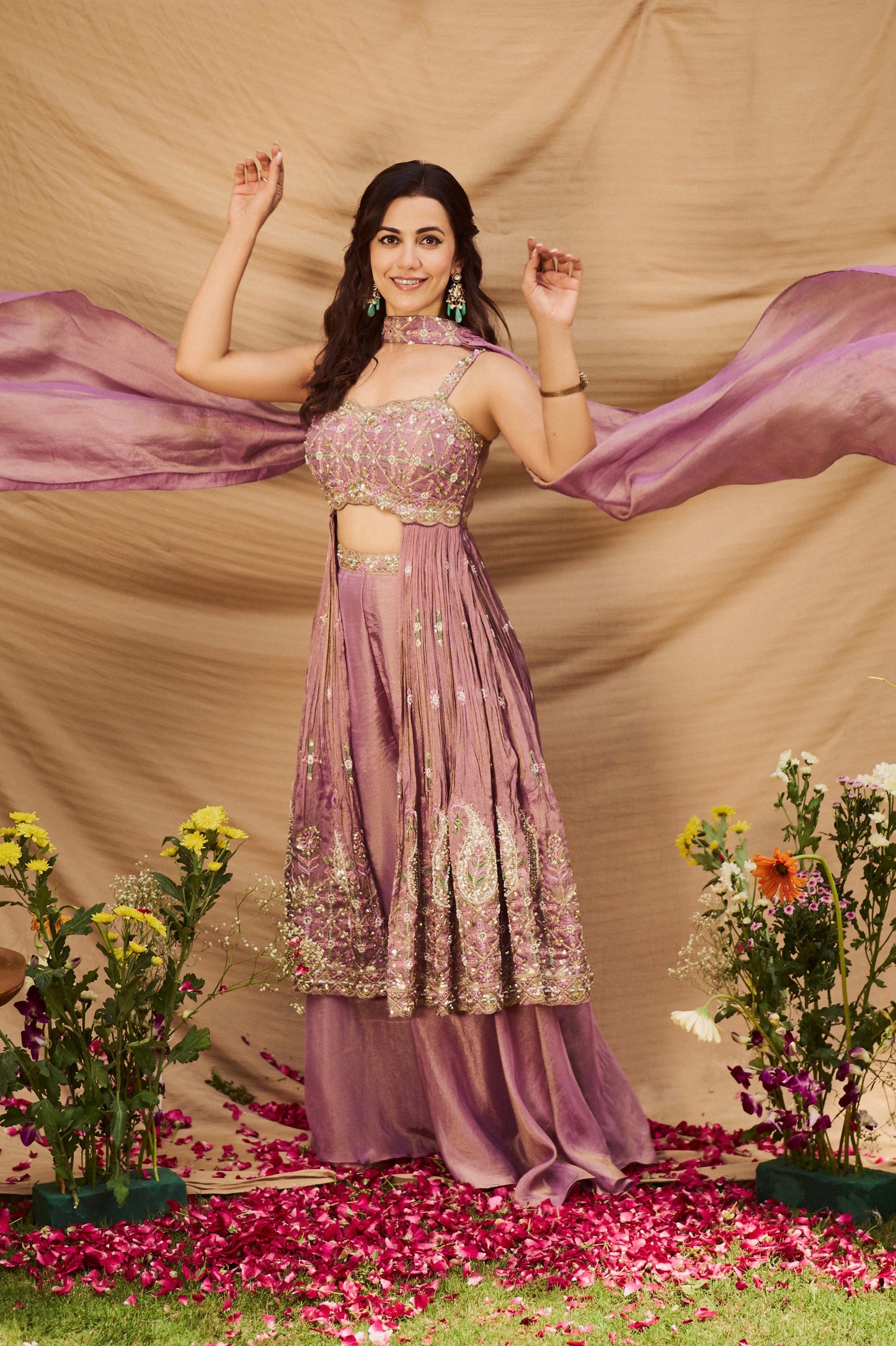 Lavender Handwork Tissue Indo-Western Set