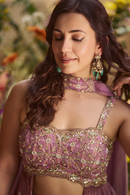 Lavender Handwork Tissue Indo-Western Set