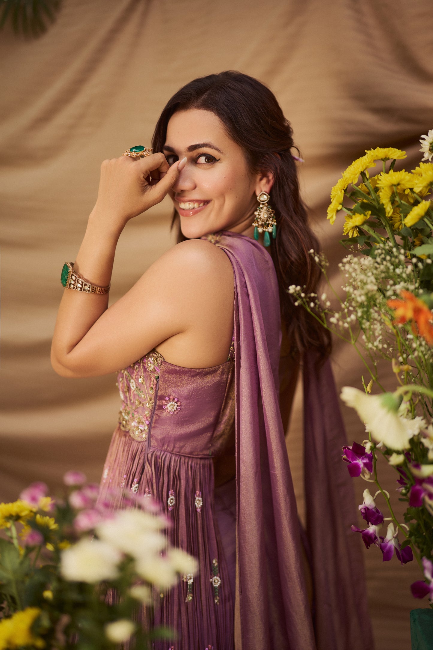 Lavender Handwork Tissue Indo-Western Set