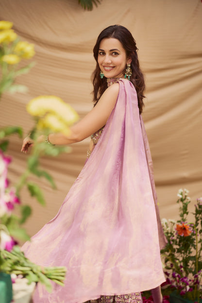 Lavender Handwork Tissue Indo-Western Set