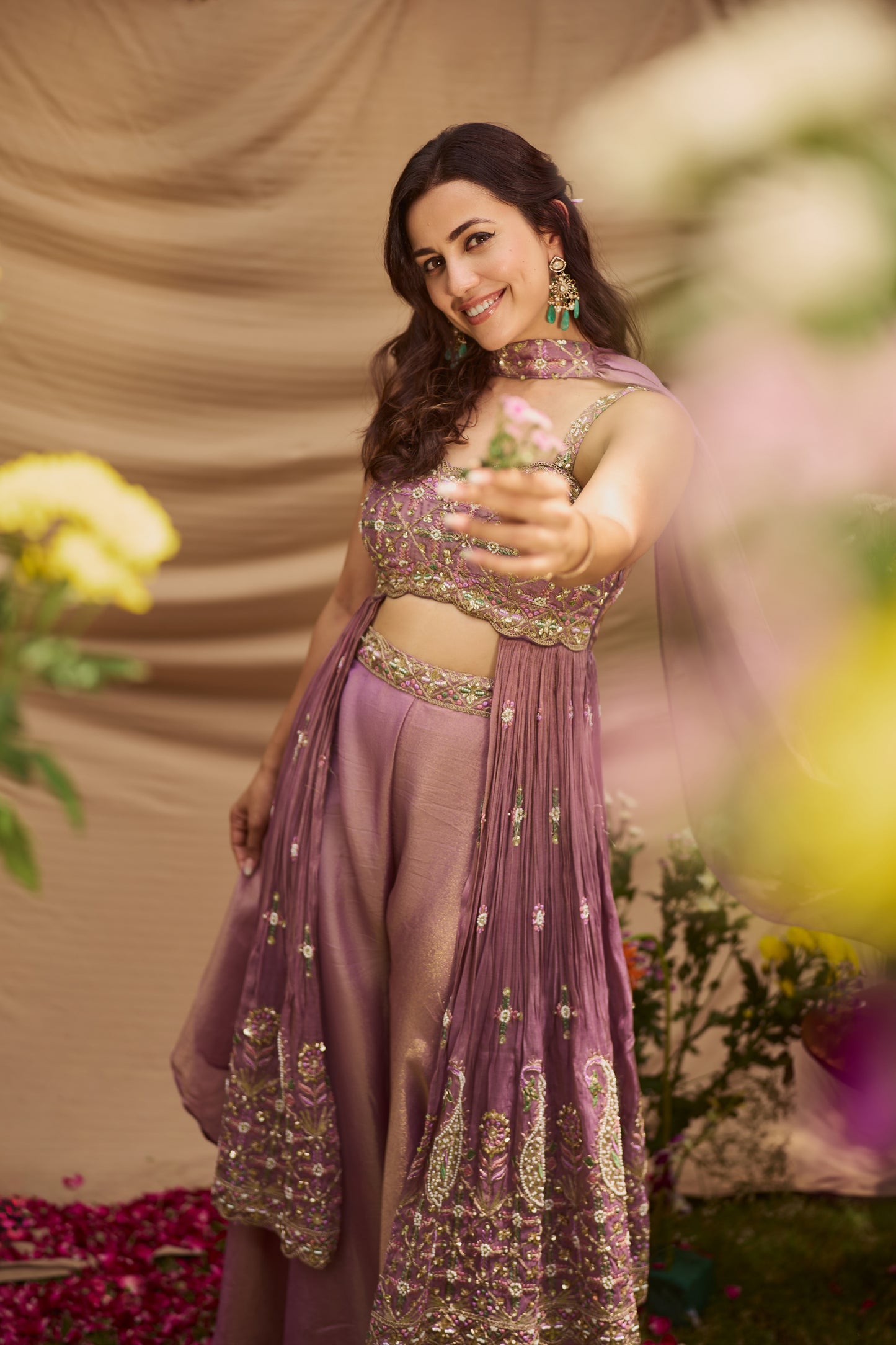 Lavender Handwork Tissue Indo-Western Set