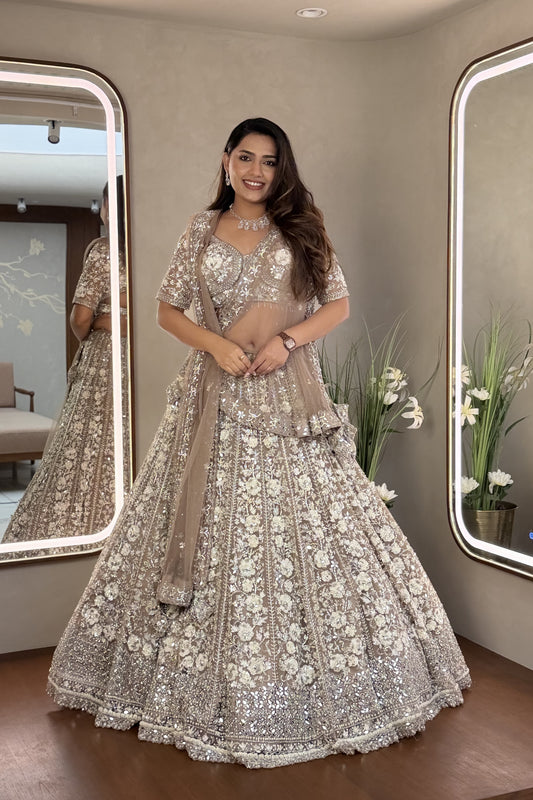 Light Brown Couture Handwork Lehenga