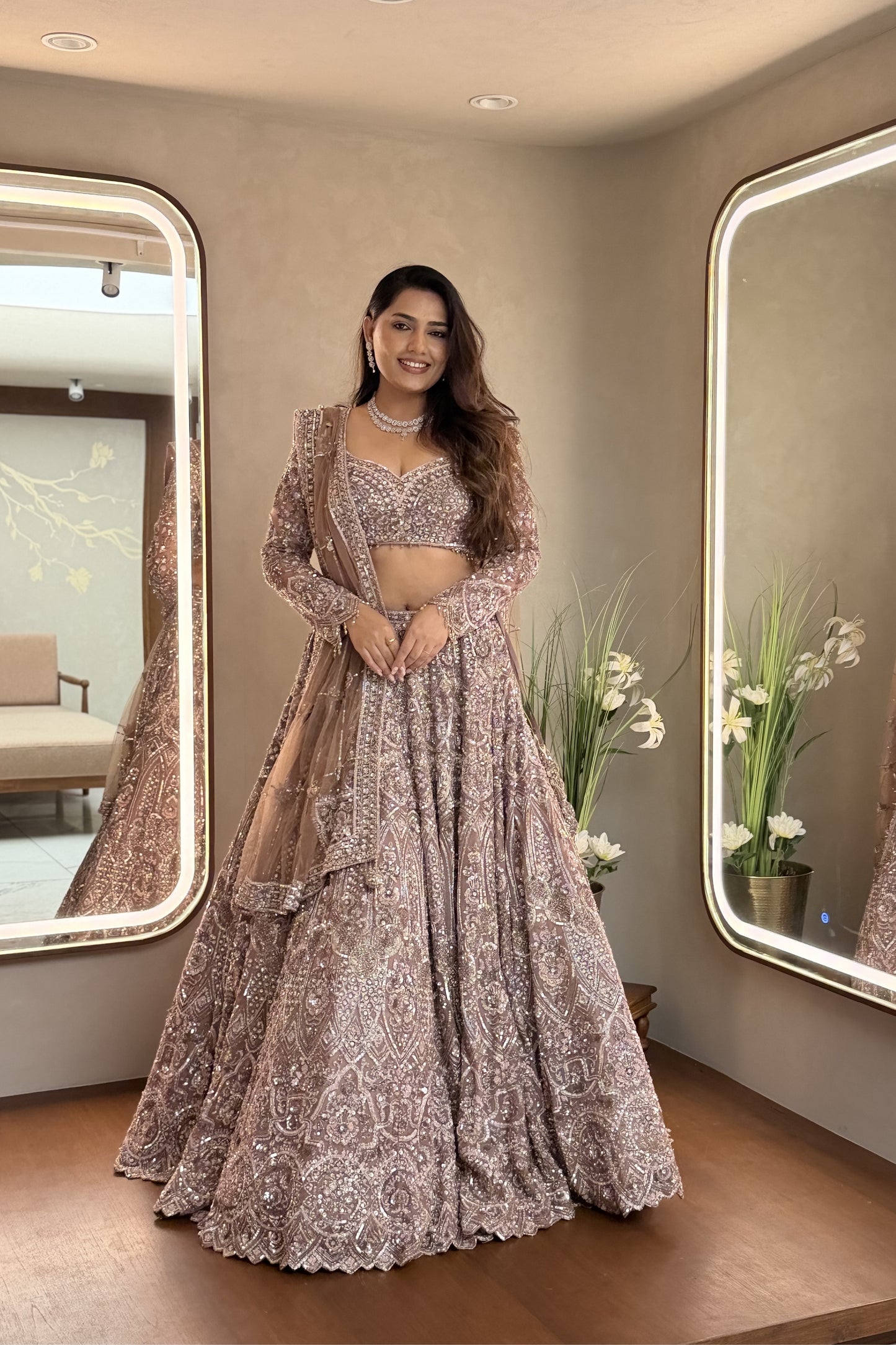 Peachy Pink Luxury Handcrafted Lehenga Set