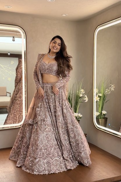 Peachy Pink Luxury Handcrafted Lehenga Set
