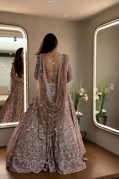 Peachy Pink Luxury Handcrafted Lehenga Set