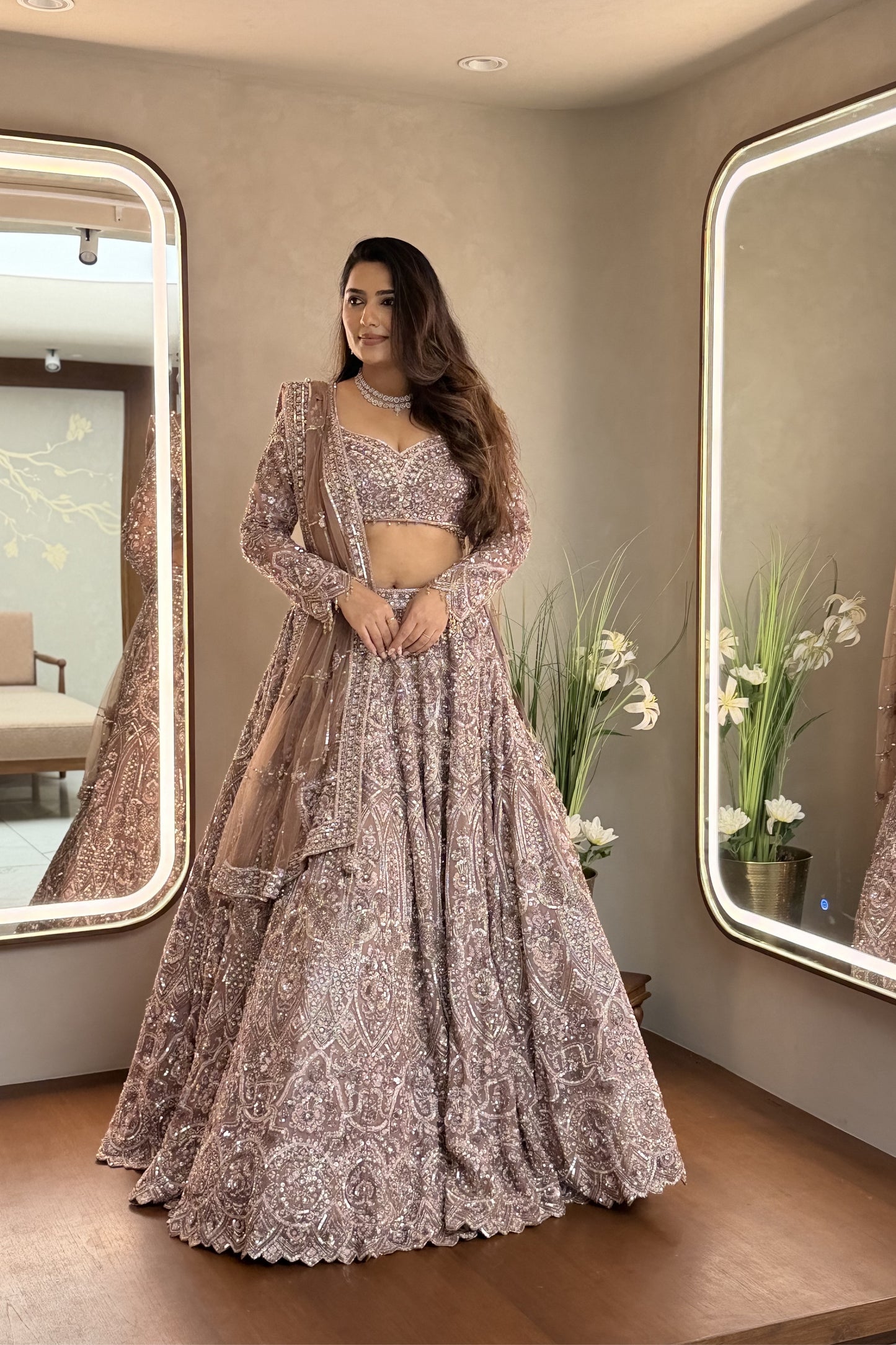 Peachy Pink Luxury Handcrafted Lehenga Set