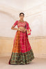 CHERRY RED & GREEN GAJI SILK LEHENGA