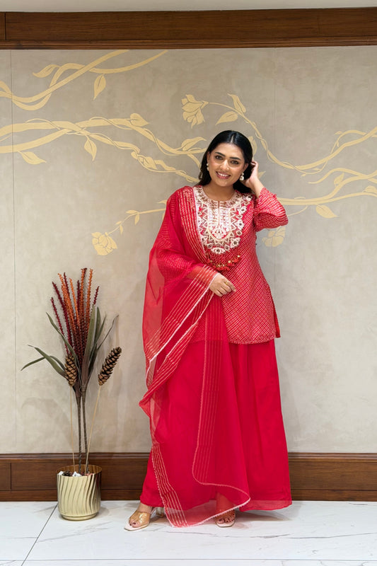 Red Noor Indo-Western – Chiffon Silk