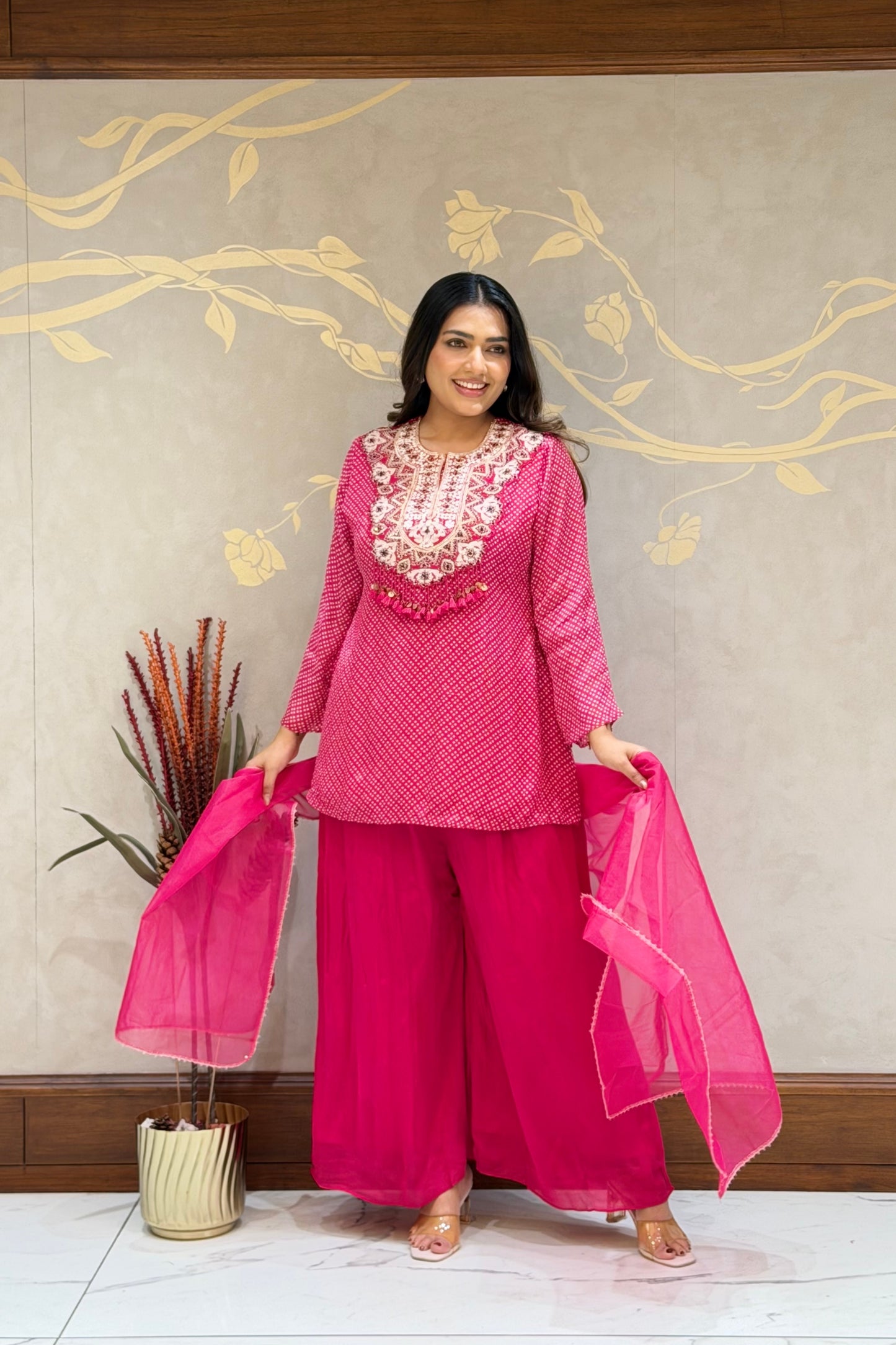 Rani Pink Noor Indo-Western – Chiffon Silk