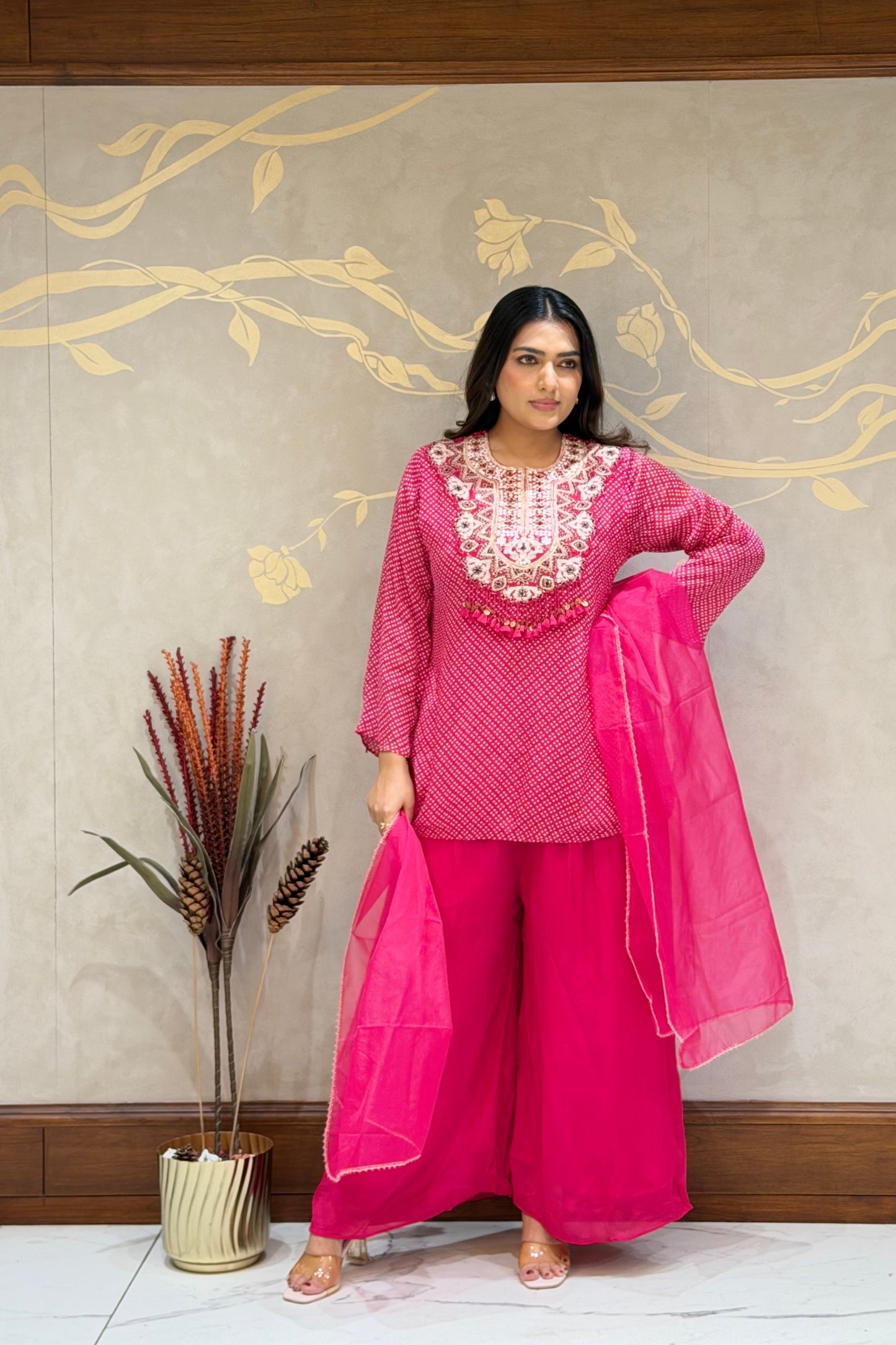Rani Pink Noor Indo-Western – Chiffon Silk