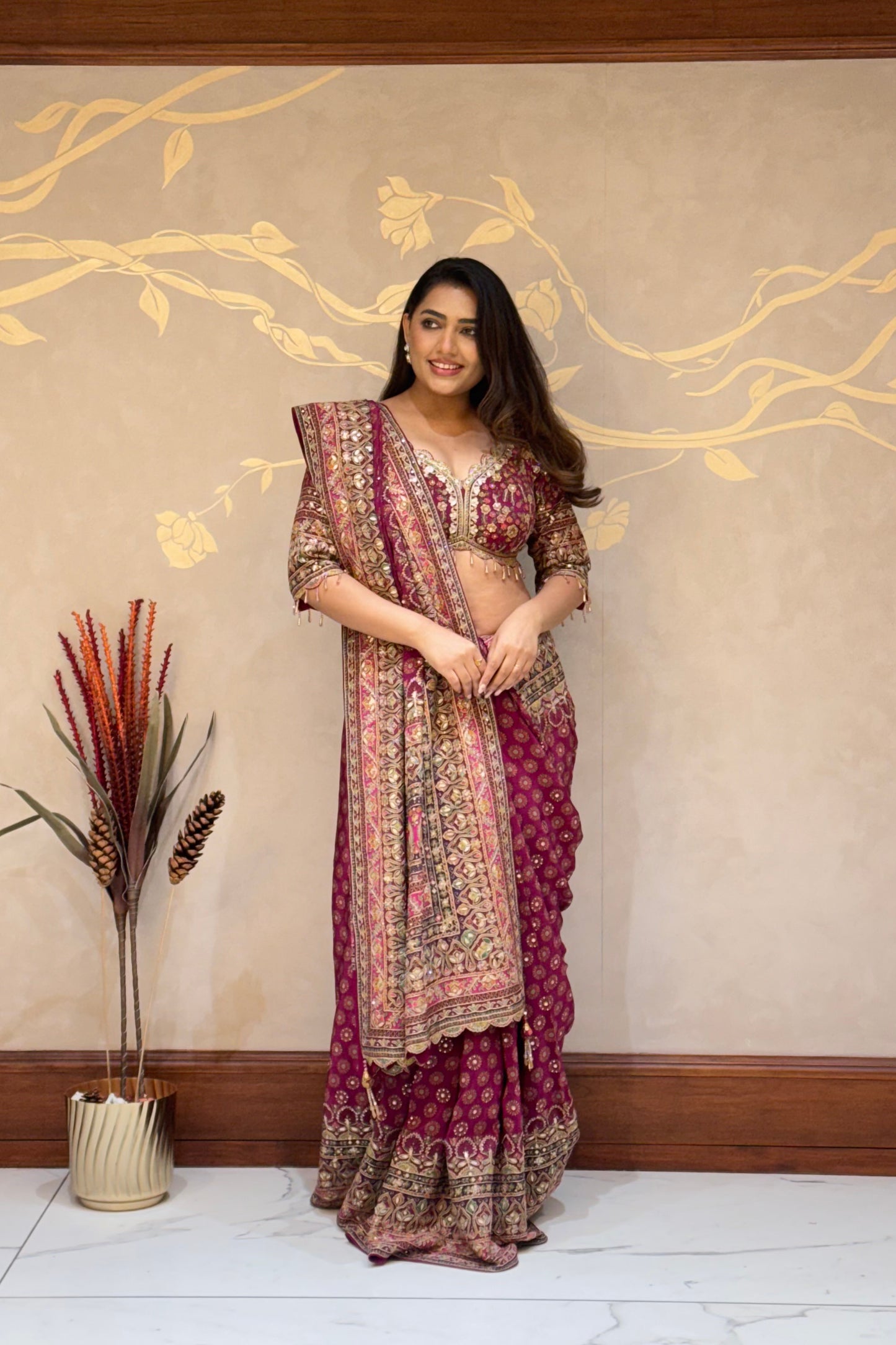 Rich deep Royale Italian Crepe Saree